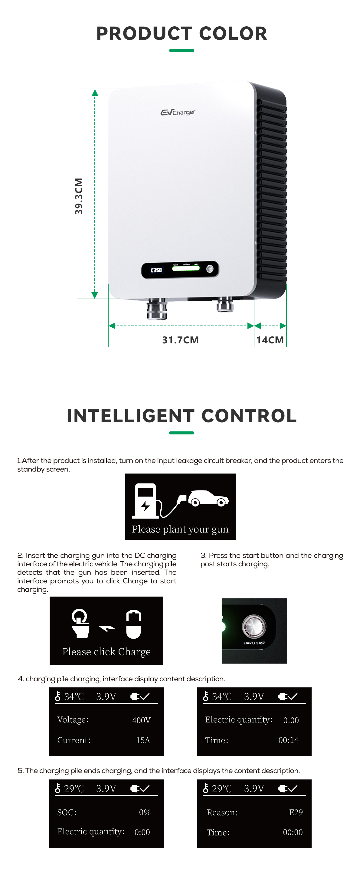 GBT 16A/7KW Electric Car Charger Post with Overcurrent Protection and Color Screen Purpose For Replace/Repair