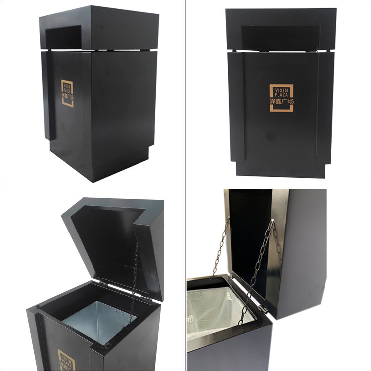 Square 15gal Single Steel Outdoor Trash Can With Logo