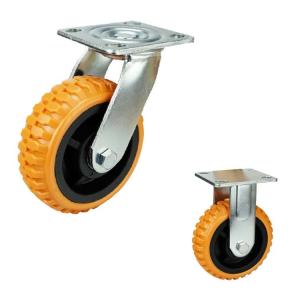 Quality Orange 125mm PU Heavy Duty Casters With Brakes For Trolleys wholesale