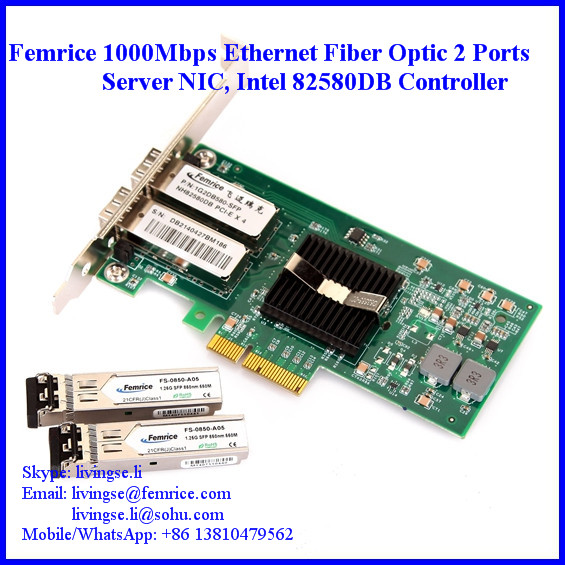 1000Mbps Gigabit Ethernet Dual Port Fiber Optical Network Card 1G2DB580-SFP