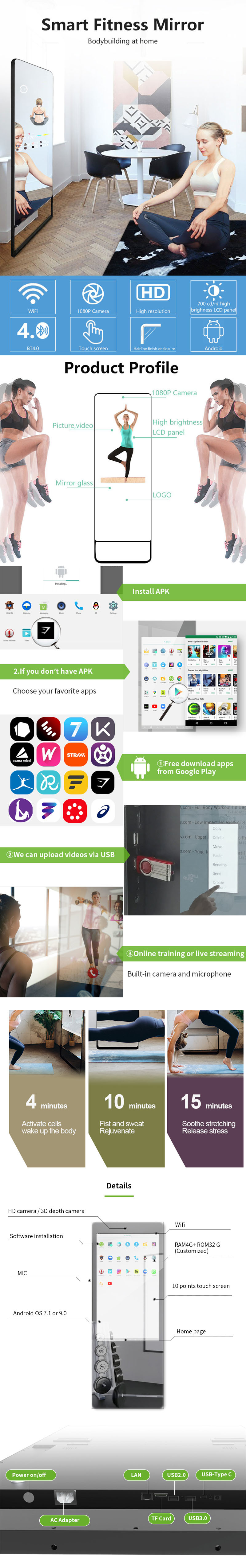 Sports LCD touch Smart fitness mirror 43 Inch CCC Approved