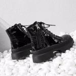 Stacked Rubber Soles Ladies Flat Boots Brushed Leather Motorcycle Boots