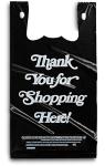 Plastic Black Bags 500 Count Extra Heavy Duty 1/6 Grocery Thank You Bags , HDPE