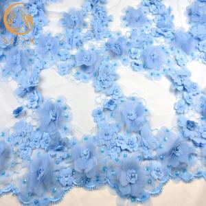 Quality Custom Dress 3D Flower Lace Fabric Material Nylon With Beaded Embroidery wholesale
