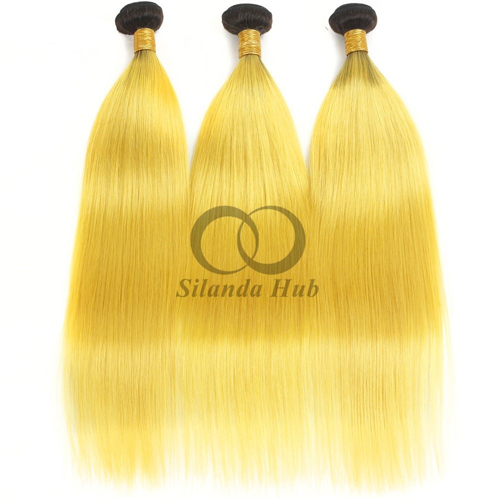#T1B/Yellow Straight Remy Human Hair Bundles Sew In Weave Bundles Brazilian Bundle Deals