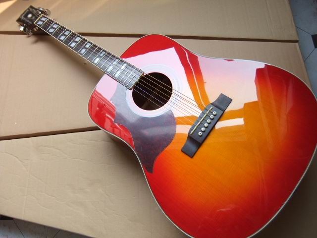 Hummingbird Acoustic Guitar Left Handed In Cherry Burst Mahogany body neck