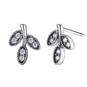 Quality Sterling Silver Pave Cubic Zircon Leaves Stud Earrings (E12281) wholesale
