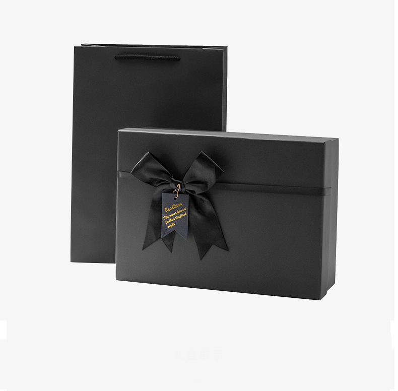 Custom Cosmetic Perfume Bottle Gift Box With Black Bow Ribbon Lid And Base Packaging