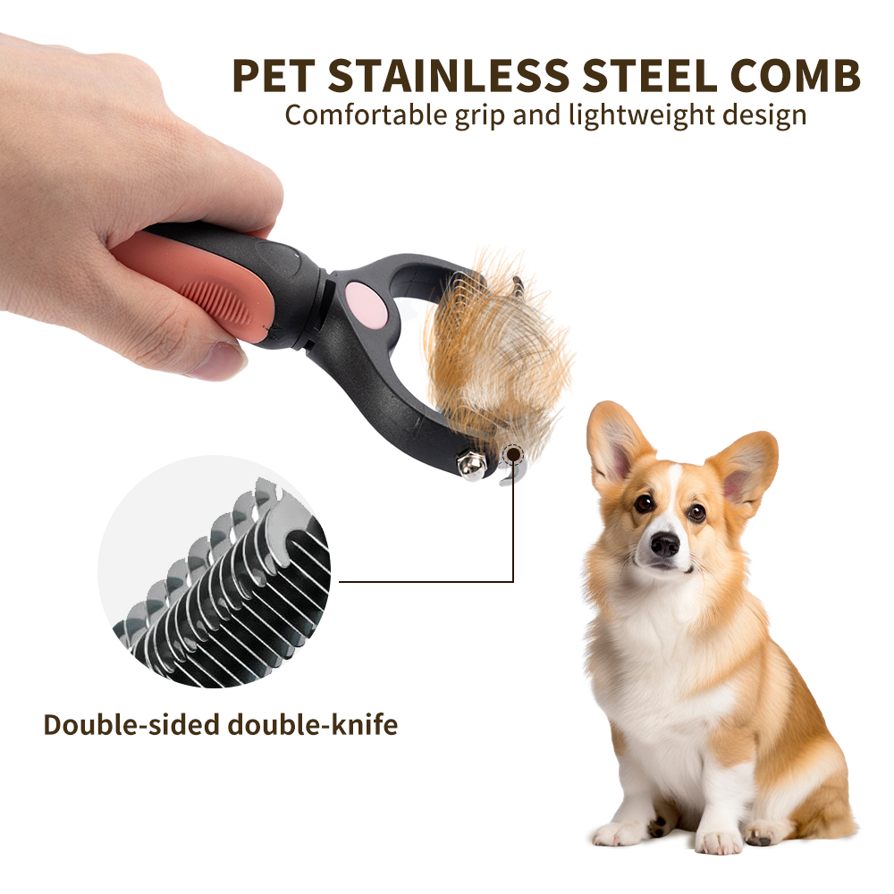 TPR Dog Hair Remover Brush Portable Double Side Shedding Comb For Dogs