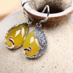 Thai Sterling Silver Yellow Chalcedony Drop Retro Earrings (E170619YELLOW)