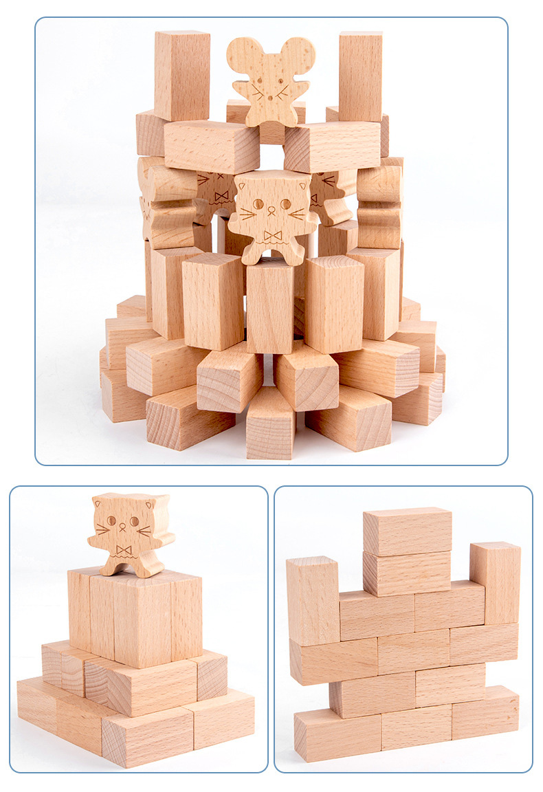 Children'S Stacked Solid Pine Wooden Building Block