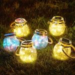 Crackle LED Solar Lights Patio Glass Hanging Lights Wishing Christmas Mason Jar
