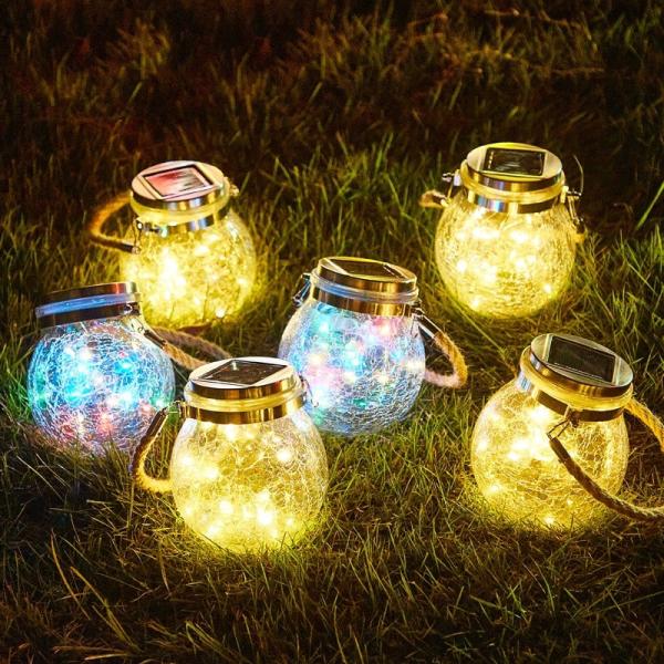 Crackle LED Solar Lights Patio Glass Hanging Lights Wishing Christmas Mason Jar