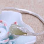 Handcraft Sterling Silver Cuff Bracelet with Sculpted Natural Jade Gardenias