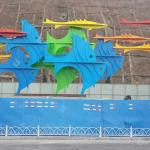 Large Stainless Steel Fish Sculpture With Blue Painted Surface For Outdoor