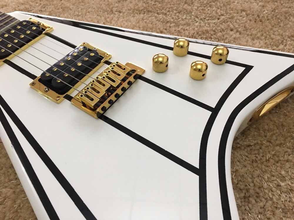 jackson custom guitar White color Golden hardwares Blocks inlay on rosewood fingerboard flying v electric guitar 6 strin