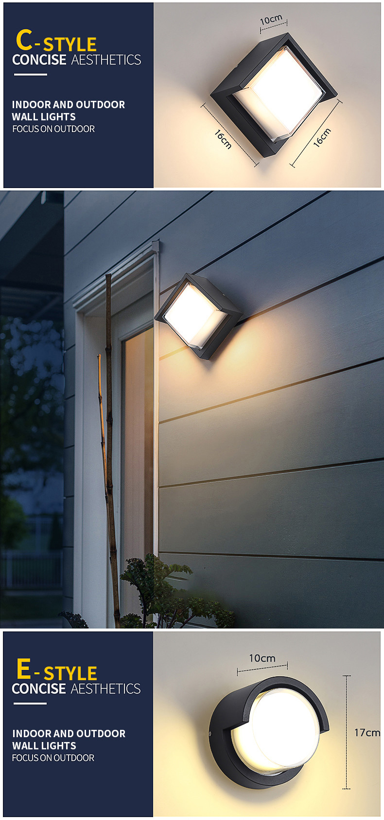 Square Outdoor Waterproof LED Wall Lights Cool White 16x16x10cm Ac85-265v