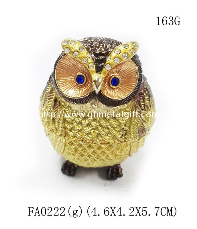Alloy metal owl shape with rhinestone Mini Owl antique jewelry box