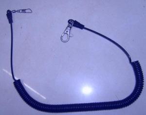 Quality 3meter lobster clasp hook blue flexible fishing safety line coiled lanyard fishing tools wholesale