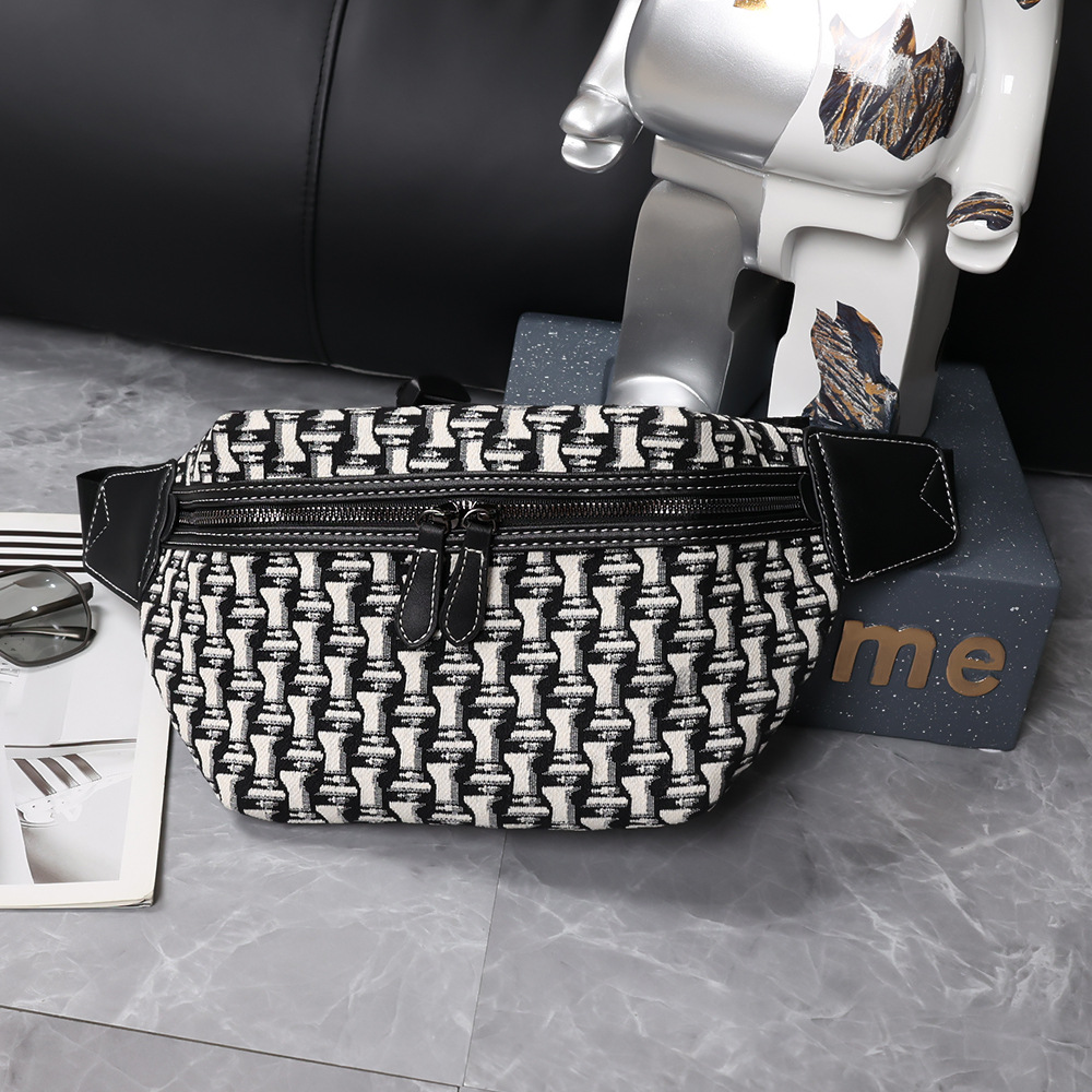 Thread Pattern Men's Travel Waist Bag Large Capacity PU Leather Crossbody Bag for Men