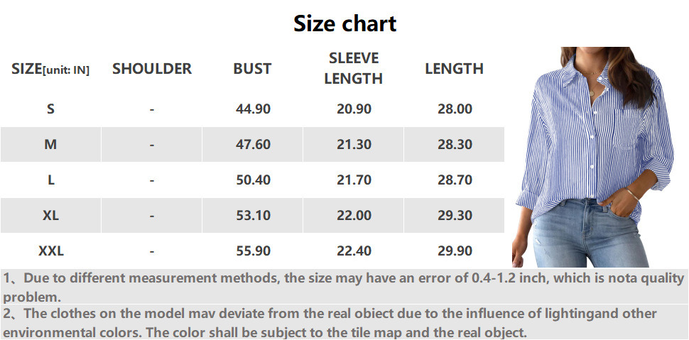 2023 Sale Top Women&prime;s Button-up Shirt Striped Classic Long-Sleeved Office Work Shirt Top