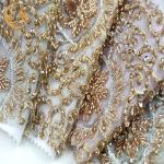 Embroidery Handmade Gold Colour Lace Material MDX Lace Fabric For Wedding Dress