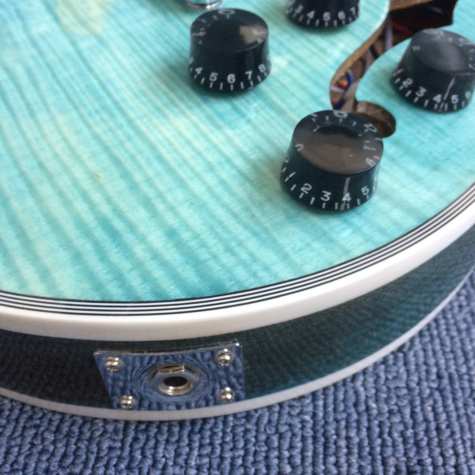 New style of custom guitar, double F holes,Flame Maple Top ,blue guitar