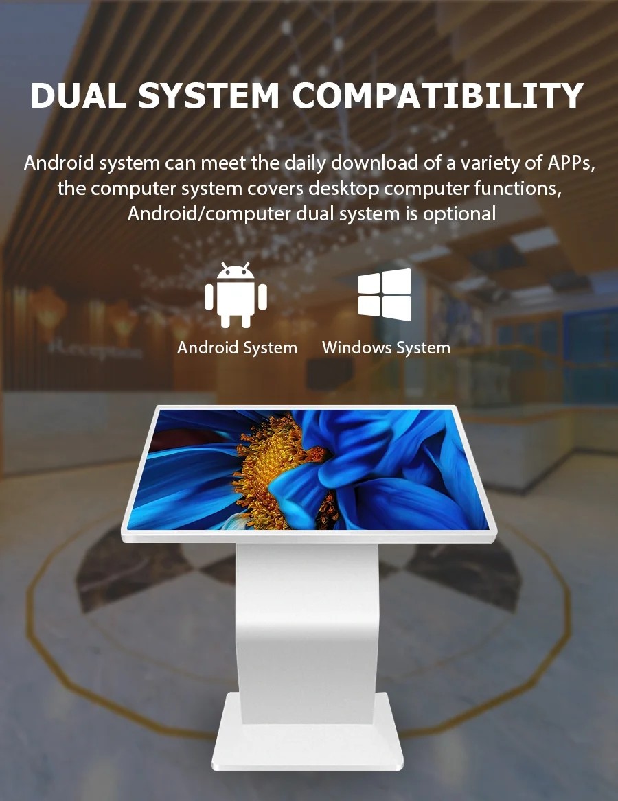 49'' Interactive Self Service Kiosk Exhibition Hall Android Windows 21.5 32 43 55''