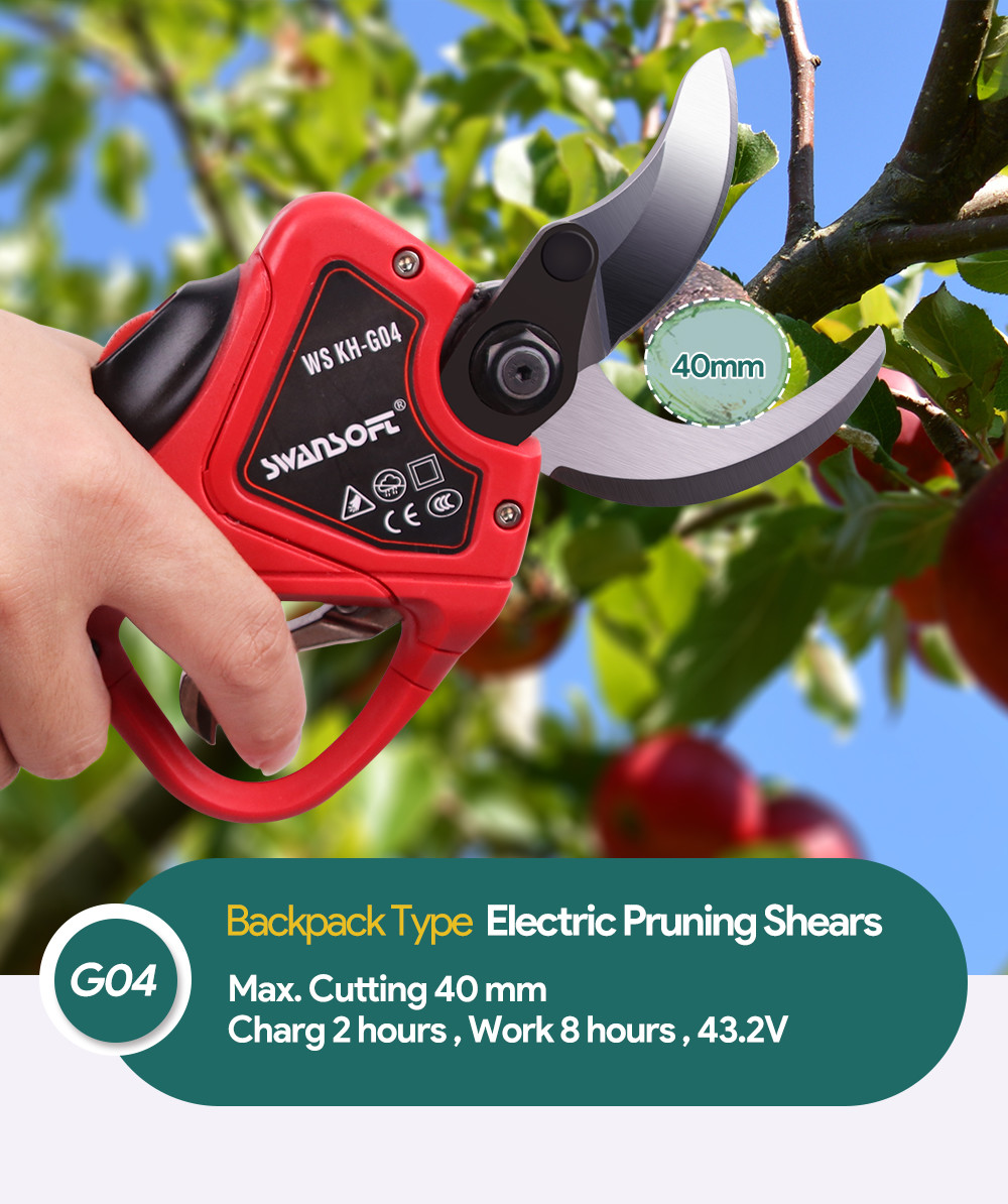 Swansoft 4.0CM Electric Pruning Shears Pruners Scissors for Pruning with LED Display Finger Protection/Progressive Cut