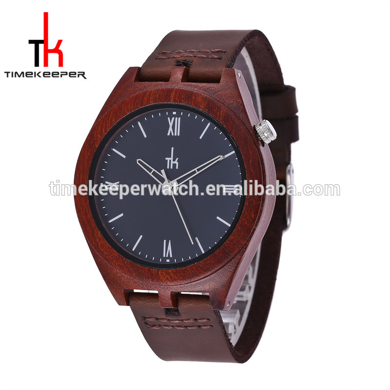 2017 Men Wood Watch Made Out Black Sandal Wood Handmade Leather Strap Digital Wood Watches Custom Logo