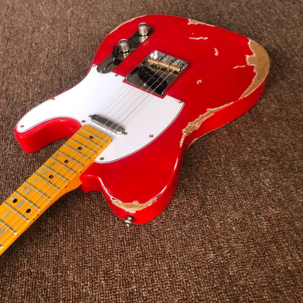 Electric guitar,handmade 6 stings telecast gitaar Tele electric Guitar relics by hands red color master build relic TL