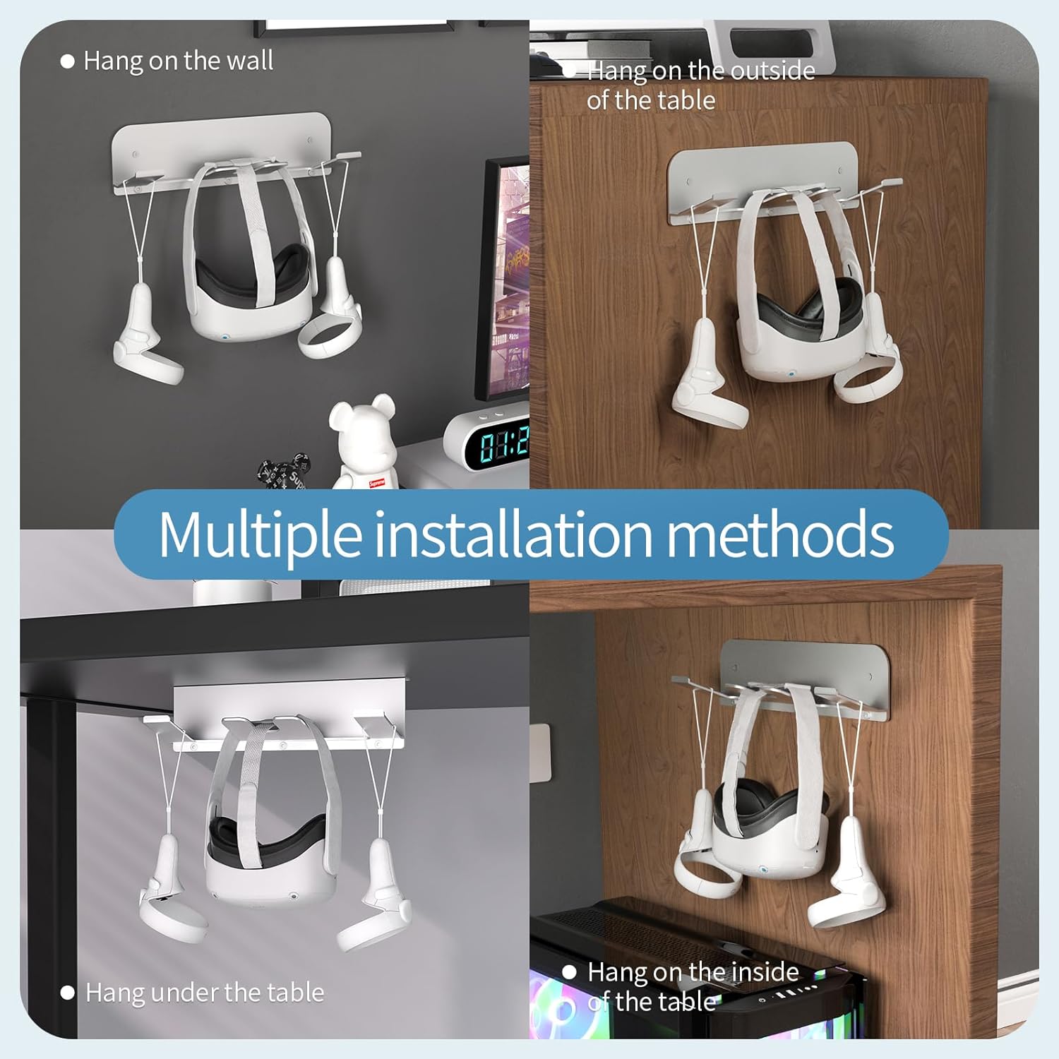ISO9001 Rohs CE Aluminum Alloy Metal VR Headset and Controllers Wall Mount Storage Stand Hook Bracket in Black