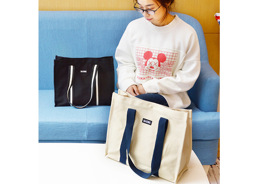 4 Colors Canvas Tote Bags Customized Reusable Striped PP Webbing Lightweight