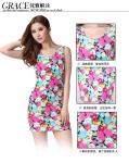 Sexy Sleeveless Scoop Neck Floral Print Retro Style Cotton Blend Dress For Women