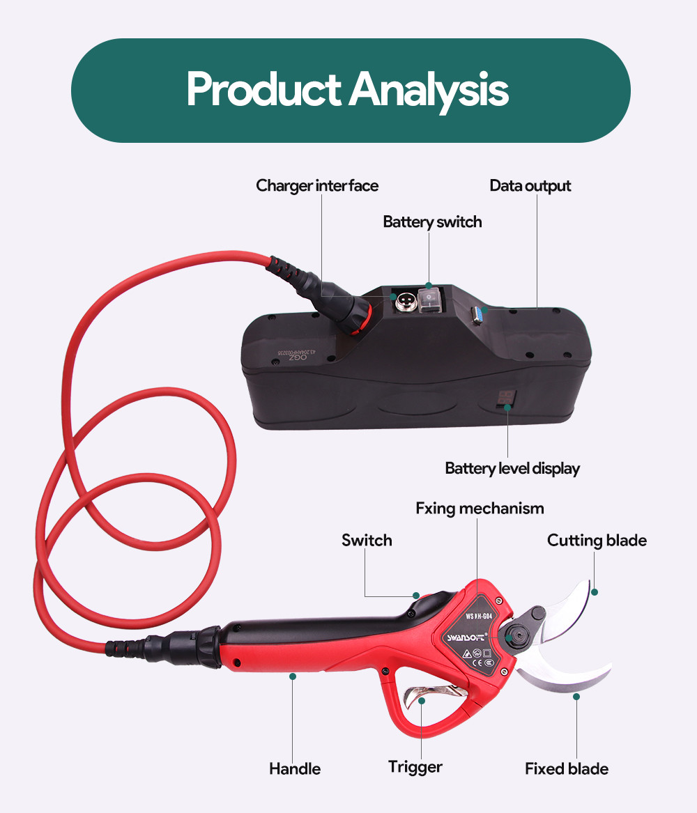 Swansoft 4.0CM Electric Pruning Shears Pruners Scissors for Pruning with LED Display Finger Protection/Progressive Cut