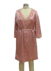 Quality Pink Home Ladies Night Dresses Sleepwear Solid Satin Night Robe With Lace wholesale