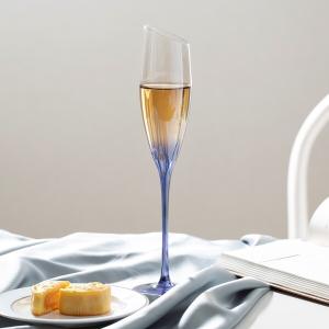 Quality Rainbow Slanted Long Stem Champagne Glasses 6 Ounces 172ml Gradient Blue wholesale