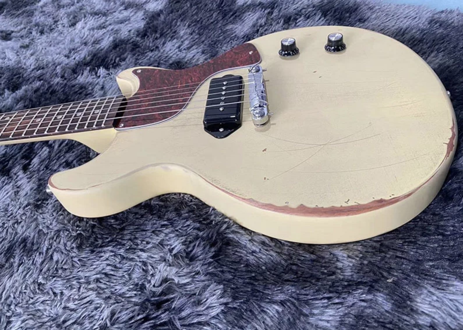 Custom GB Electric Guitar Junior Milk White Color 1 P90 Pickup Handmade heavry Relic Mahogany Body And Neck