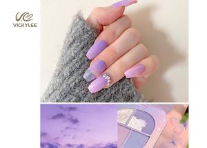 Quality Press On Artificial Coffin Purple DIY Fake Nails With Crystal Stone wholesale