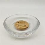 Clear Color Glass Bath Countertop Set Round Shape With Wood Parts