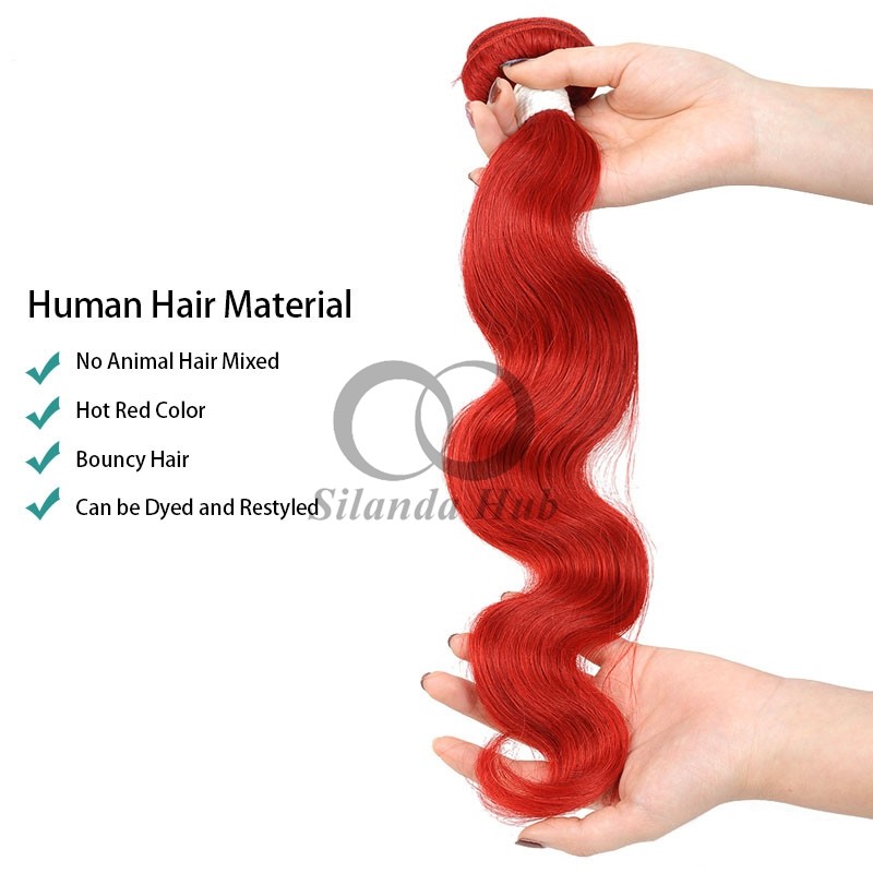 Red Body Wave Remy Human Hair Bundles Sew In Weave Bundles Brazilian Bundle Deals