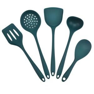 Quality Wholesale Food Grade Soft Green Heat-Resistant Tableware Non Stick Pot Kitchen Stir Fry Spatula Leaking Spoon 5piece Set wholesale