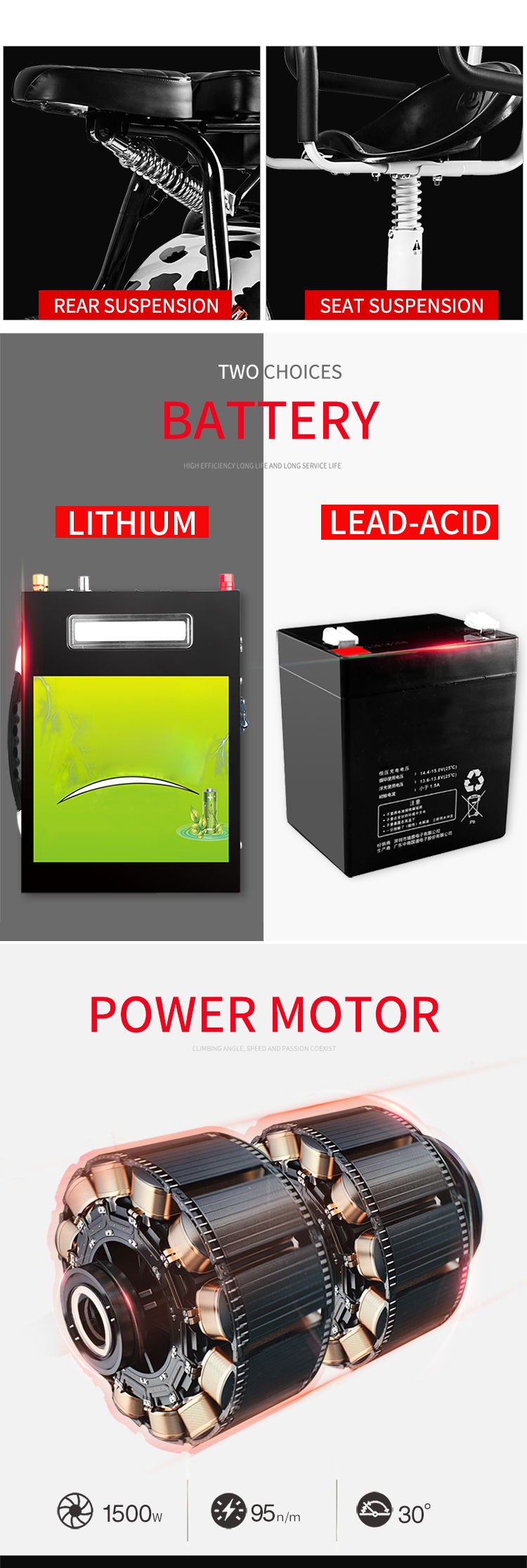 60v 20ah Lithium Battery 1000W Fat Tyre Citycoco Electric Motorcycle for Range 35-75km