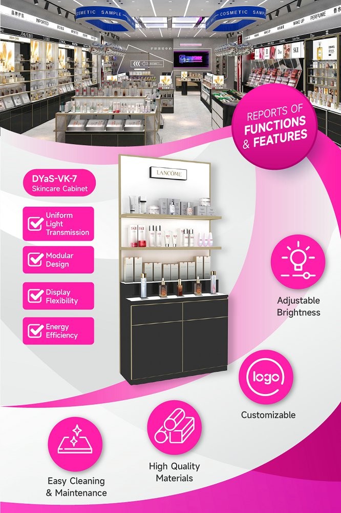 DYaS-VK-7 Skincare Display Cabinet with 30*15MM Iron Tube and Hidden LED Strips