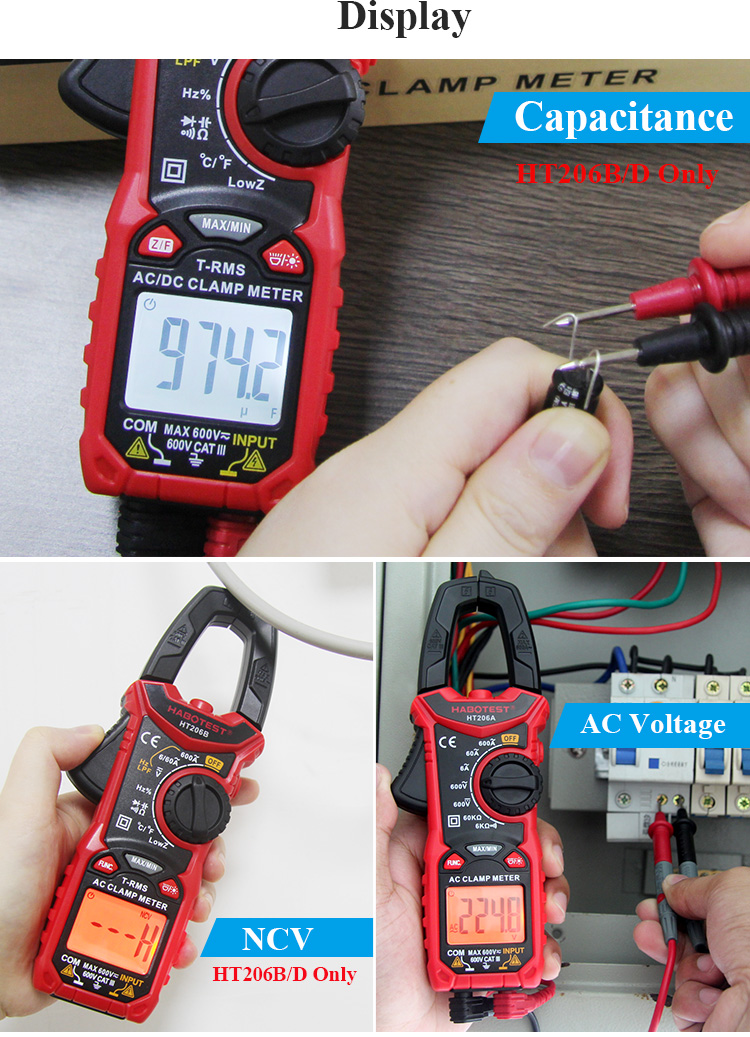 6000 Counts Digital Clamp Meters , 60A AC And DC Clamp Meter