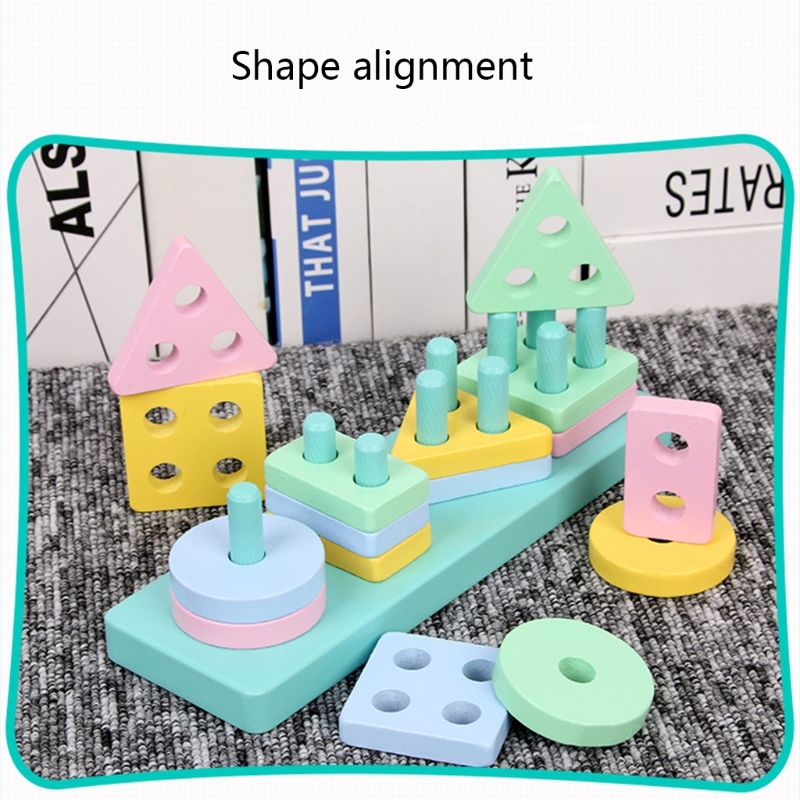 Puzzle Wooden Stacking Blocks Baby Shape Sorting Developmental Tumble Tower
