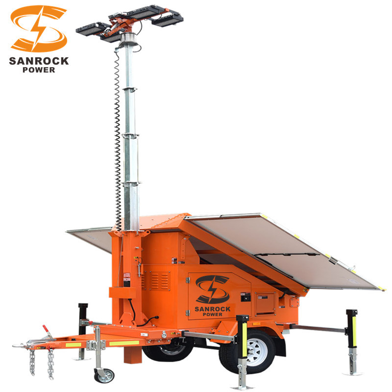 Portable Led Light Towers 60A MPPT Solar Mobile Tower Light Trailer Mounted