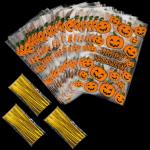 Pumpkin Print Plastic Packaging Treat Bags , Halloween Party Treat Bags