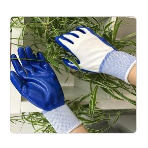 Quality Electromobile And Bicycle Maintenance White Polyester Knit Blue Nitrile Gloves wholesale