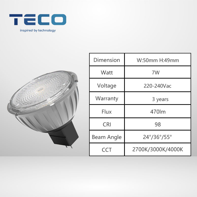 Aluminum Triac Dimming Zoomable MR16 LED Light Bulbs Spotlight 12V 7.5W 3000K GU5.3 Base